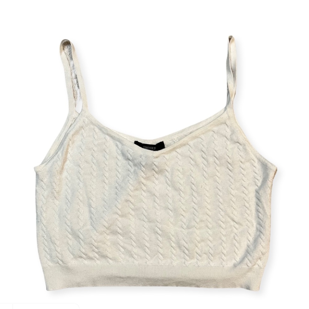 White Knitted-Look Crop Top